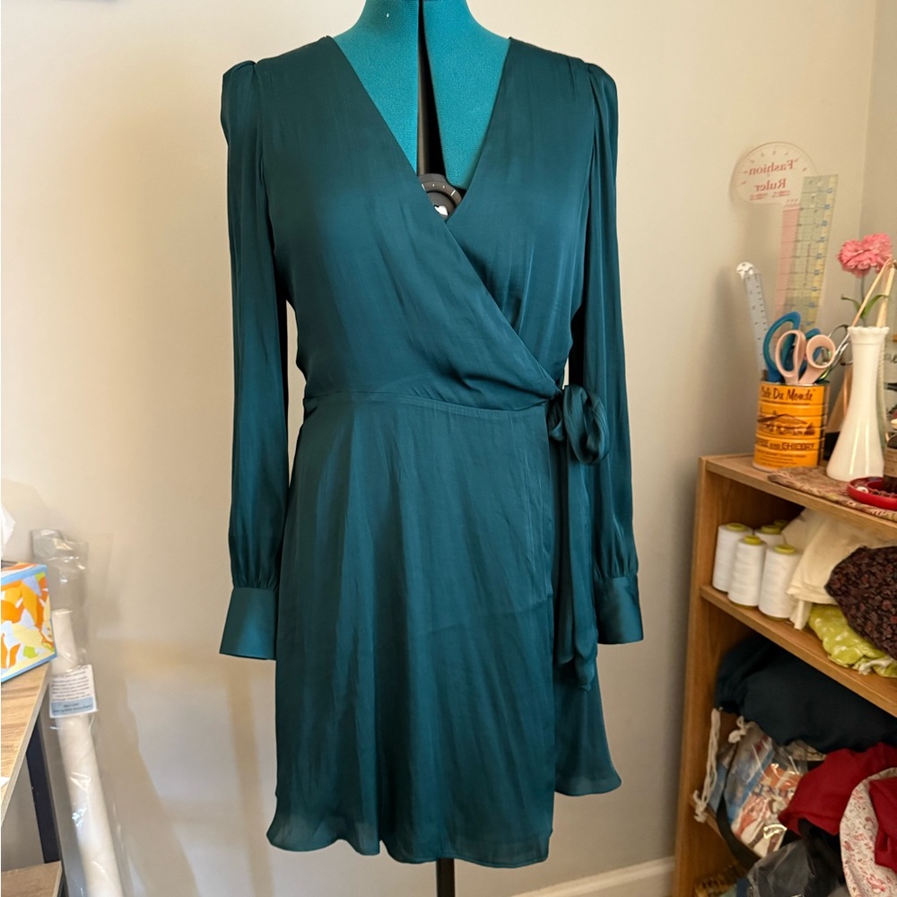 Banana Republic Satin Puff-Sleeve Wrap Dress